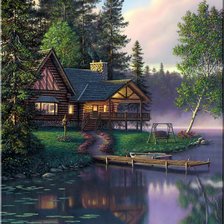 Схема вышивки «дом на берегу реки»