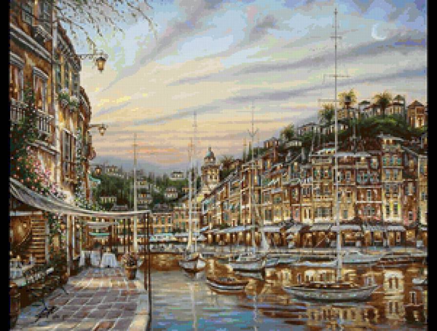 Гавань - корабль, пейзаж - предпросмотр