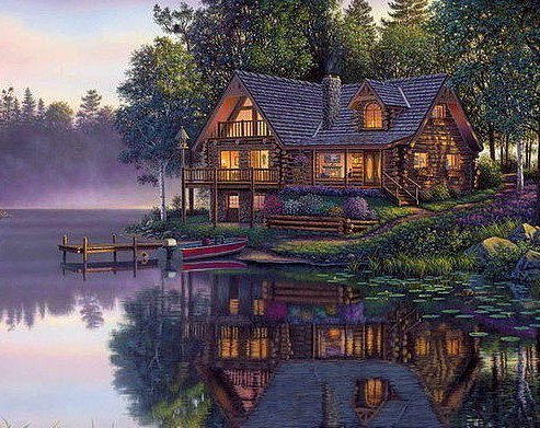 3 - картина, пейзаж, искусство, домик - оригинал