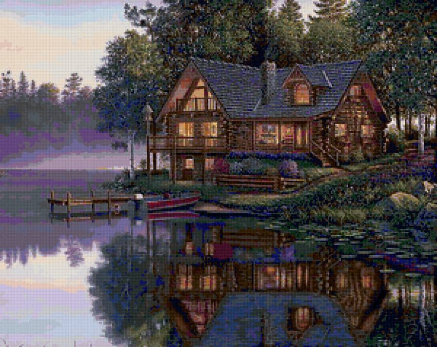 3 - пейзаж, домик, картина, искусство - предпросмотр