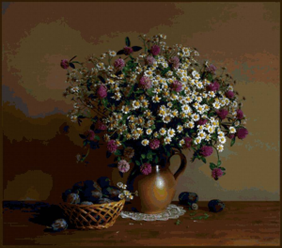 №77176 - цветы, натюрморт, букет, фрукты - предпросмотр