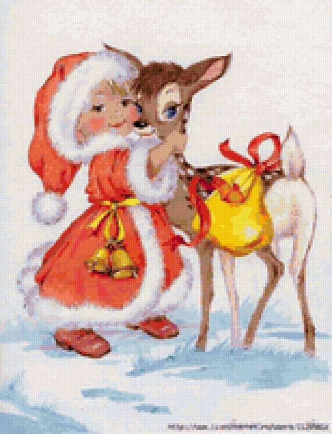 новый год - детям, олени, дети, зверята, олененок, картина - предпросмотр