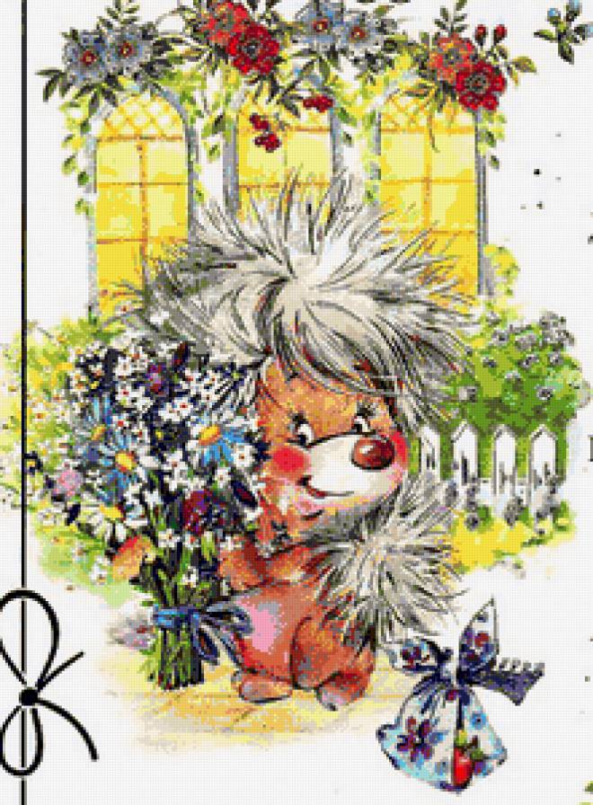 Ёжик с цветами - цветы, мир красок, зверушки, детки, ежик, ежики, детские сюжеты - предпросмотр