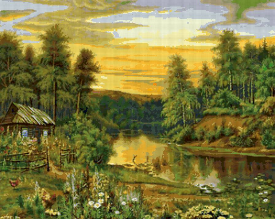 лето в деревне - деревня, пейзаж, лето, дом, природа, река - предпросмотр