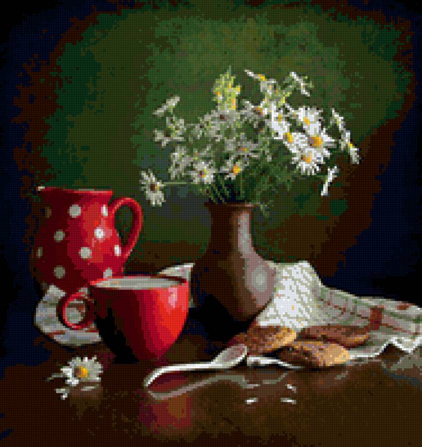 Натюрморт с ромашками - букет, натюрморт, цветы в вазе - предпросмотр