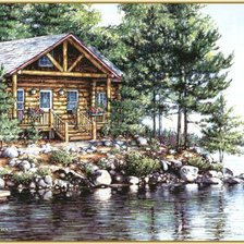 Схема вышивки «Домик и ели»