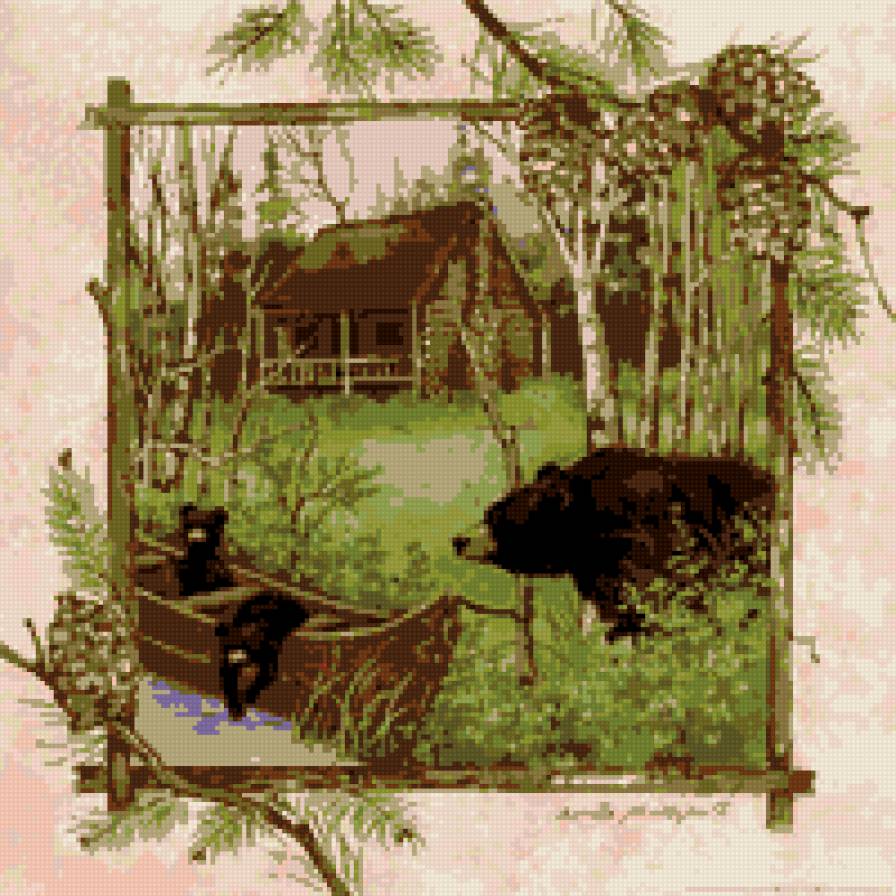 Дом и мишки - медведи, дом, природа - предпросмотр