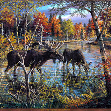 Схема вышивки «Лоси в осеннем лесу»