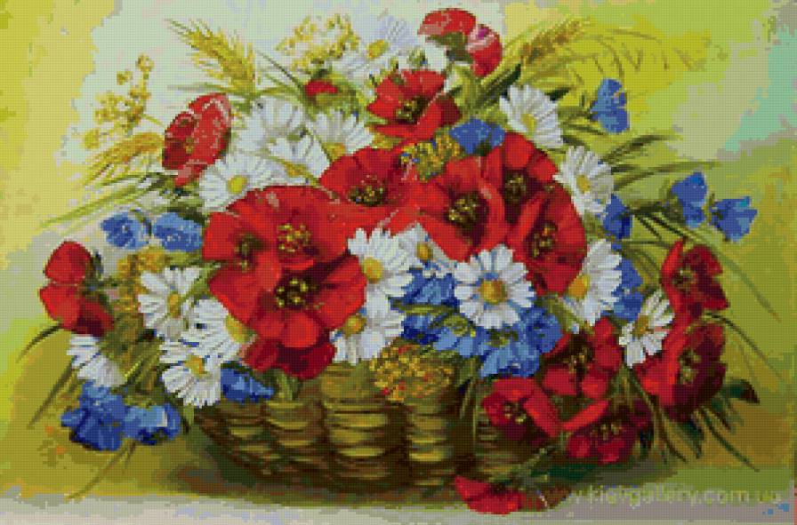 корзина полевых цветов - корзина, цветы, букет, исскуство, картина - предпросмотр