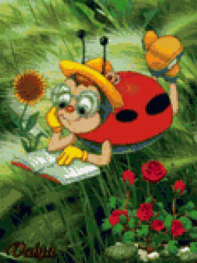 Любопытный жук - детям, божья коровка, растения, жук, рисунок - предпросмотр