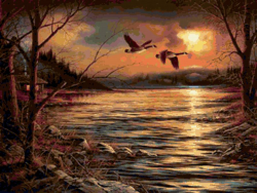 Закат над речкой - закат, речка, природа - предпросмотр