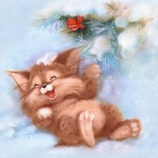 Схема вышивки «Котик в снегу»