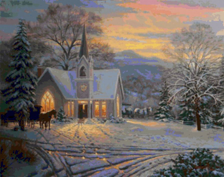 №79808 - снег, рождество, пейзаж, зима, живопись - предпросмотр