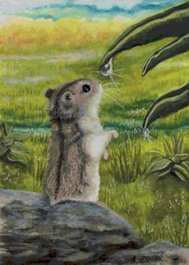 Хомушка - хомяк, утро, зелень, роса - предпросмотр