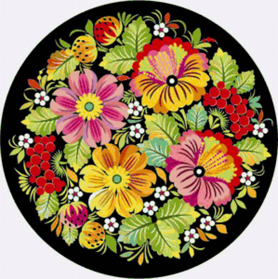 Хохлома - роспись, панно, цветы, подушка - предпросмотр