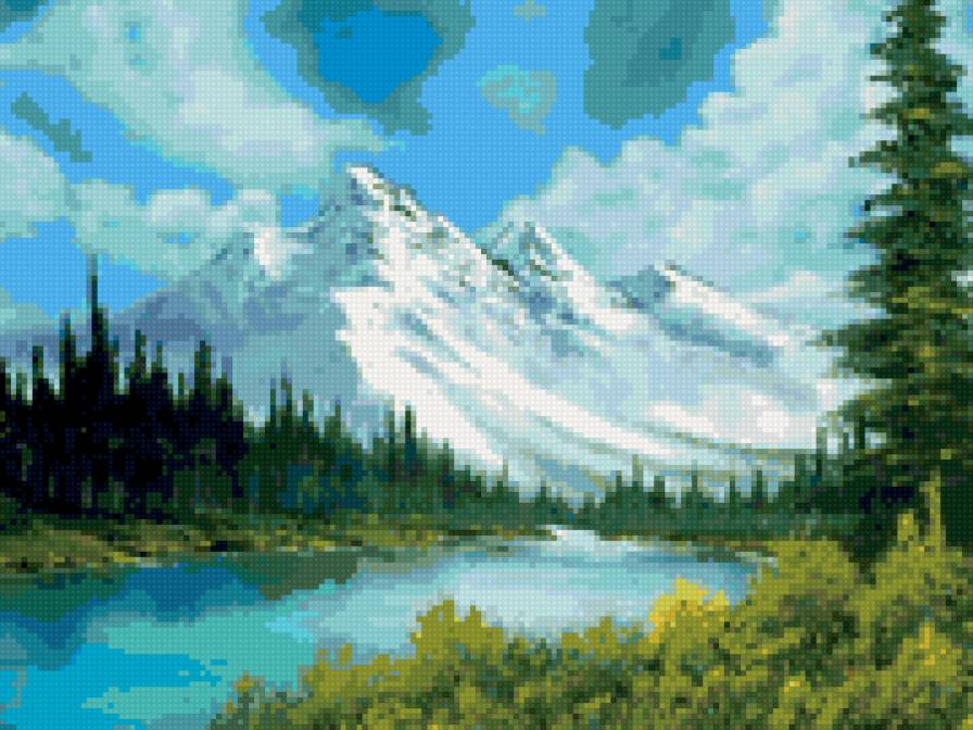 великолепие гор - лето, река, красота, картина, живопись, горы, пейзаж - предпросмотр