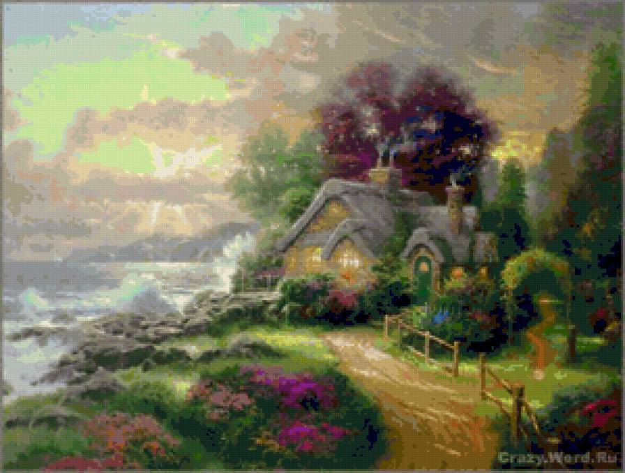 №80737 - пейзаж, живопись, цветы, дома - предпросмотр