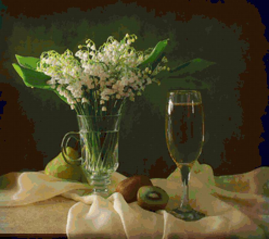 Натюрморт с ландышами - букет, ландыши, цветы в вазе, натюрморт - предпросмотр