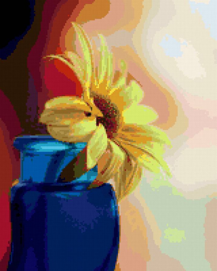 цветок - желтый, ваза, натюрморт, цветы, синий - предпросмотр