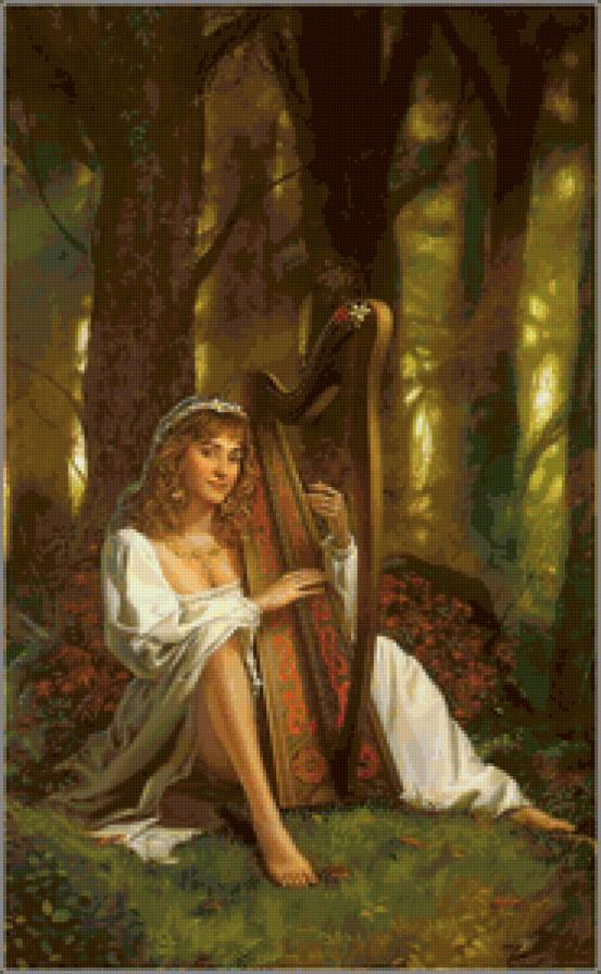 лесная нимфа - девушка, картина - предпросмотр