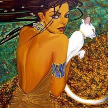 Схема вышивки «Девушка и кот»