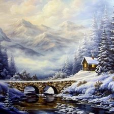 Схема вышивки «Домик в горах»