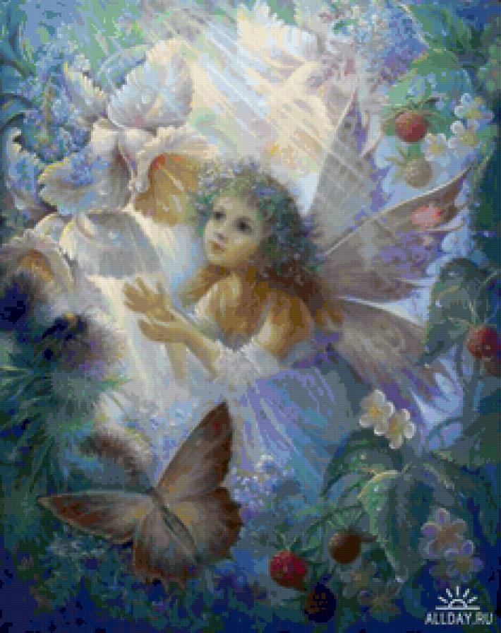 №82055 - фэнтези, дети, цветы, феи, вопись, эльфы - предпросмотр