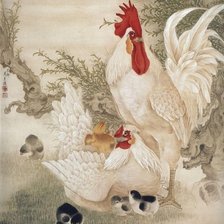 Схема вышивки «Петух и курочка 2»