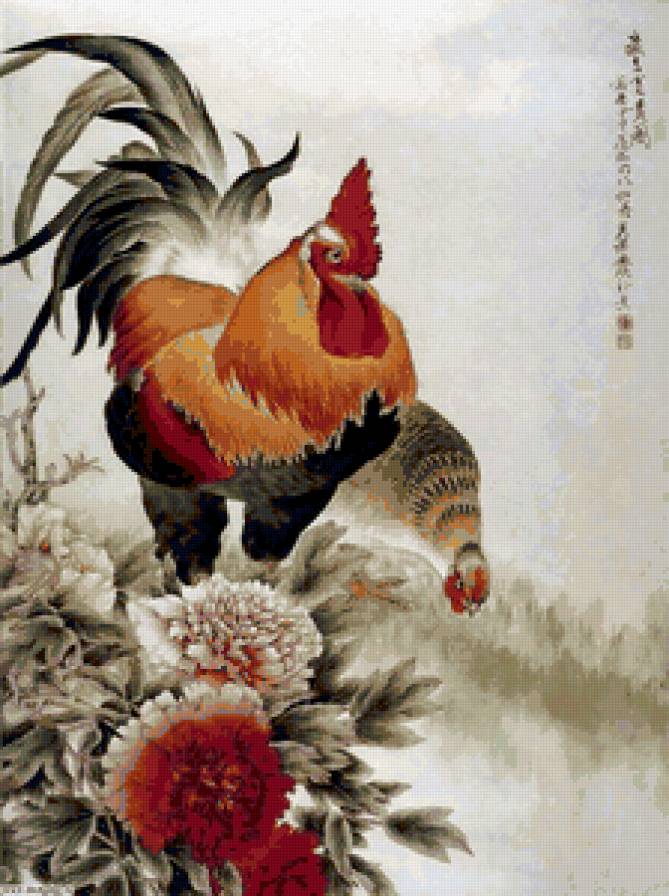 Петух и курочка 3 - птицы, картина - предпросмотр