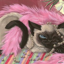 Схема вышивки «Кошка в розовом боа.»