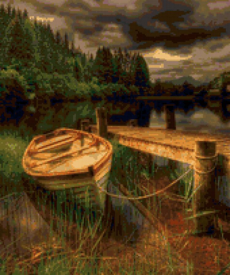 лодка - природа, лодочка, причал - предпросмотр