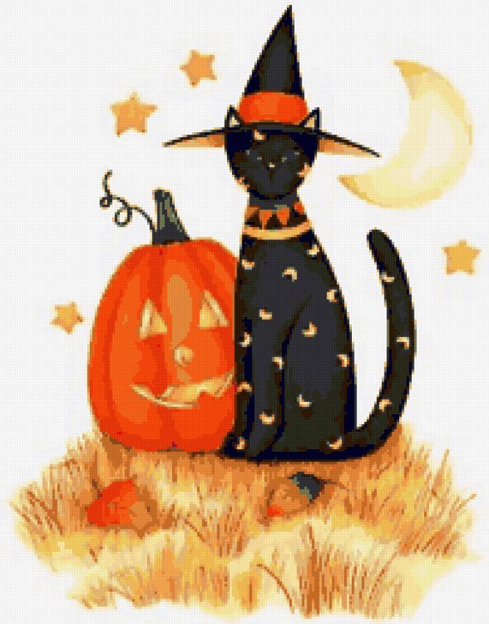 хеллоуин - шляпа, праздник, кот, хеллоуин, животное, тыква - предпросмотр