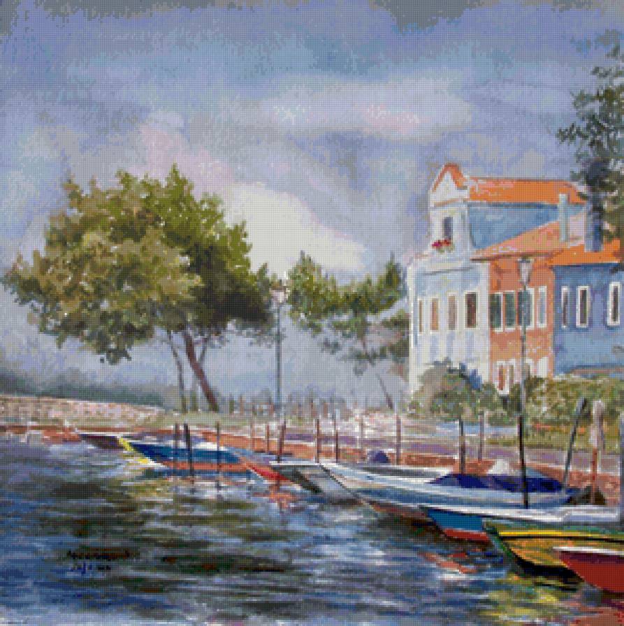 Серия "Пейзажи" - город, река, яхты, пейзаж, домик - предпросмотр