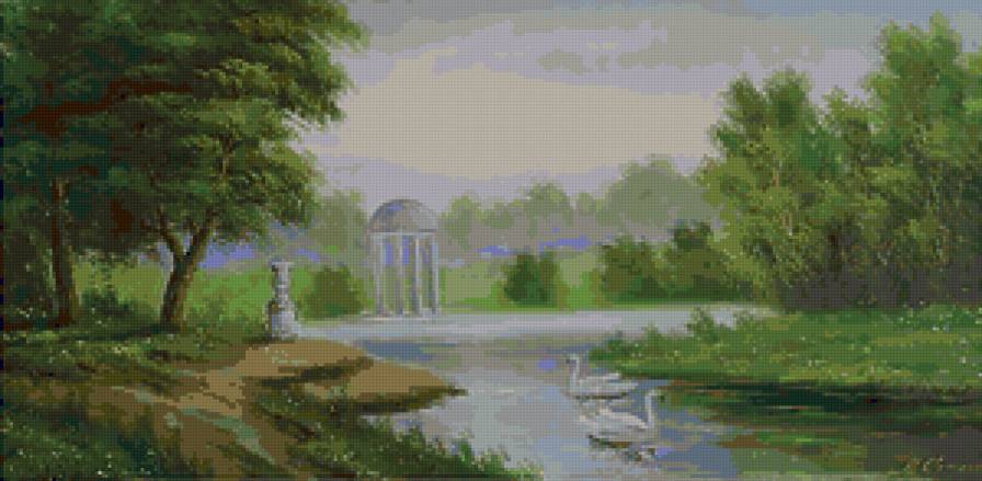 Серия "Пейзаж. Лето" - пейзаж, лето, лебеди, птицы, река - предпросмотр