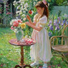 Схема вышивки «Девочка с цветами»