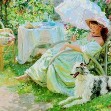 Схема вышивки «Девушка с собакой»