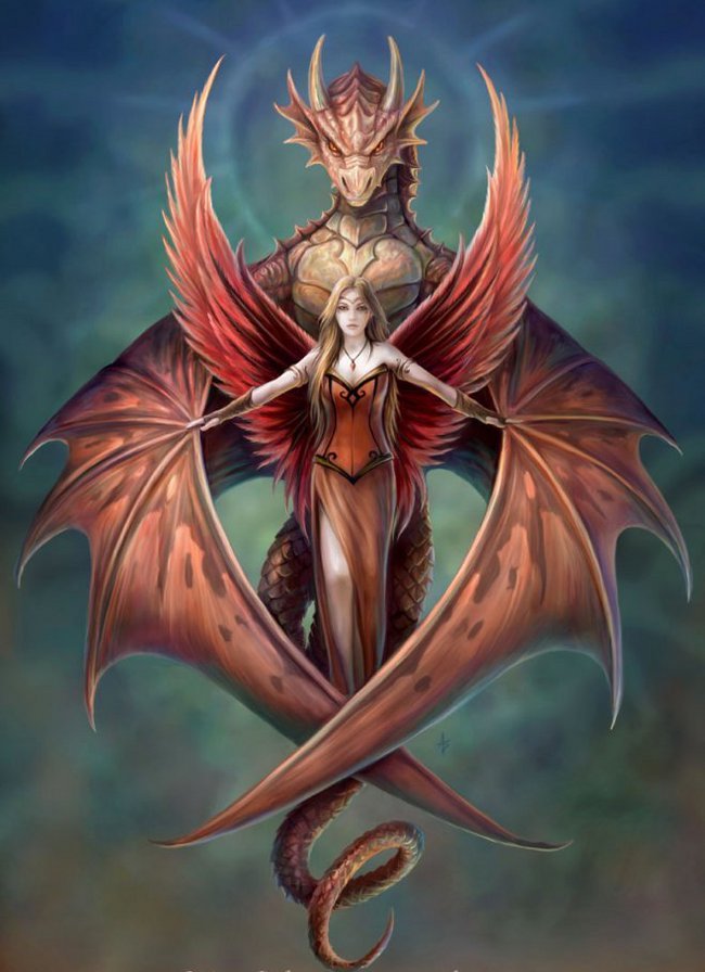 Девушка и Дракон - животные, драконы, магия, фэнтези, девушка, миф, анна стоукс - оригинал