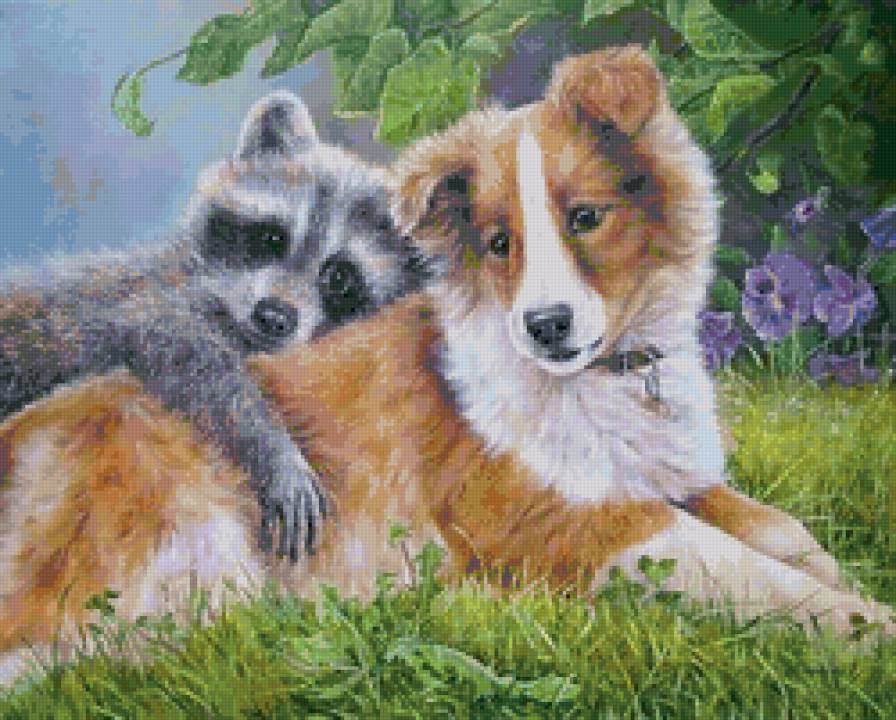 Серия СОБАКИ. Живопись. - собака, енот, животные - предпросмотр