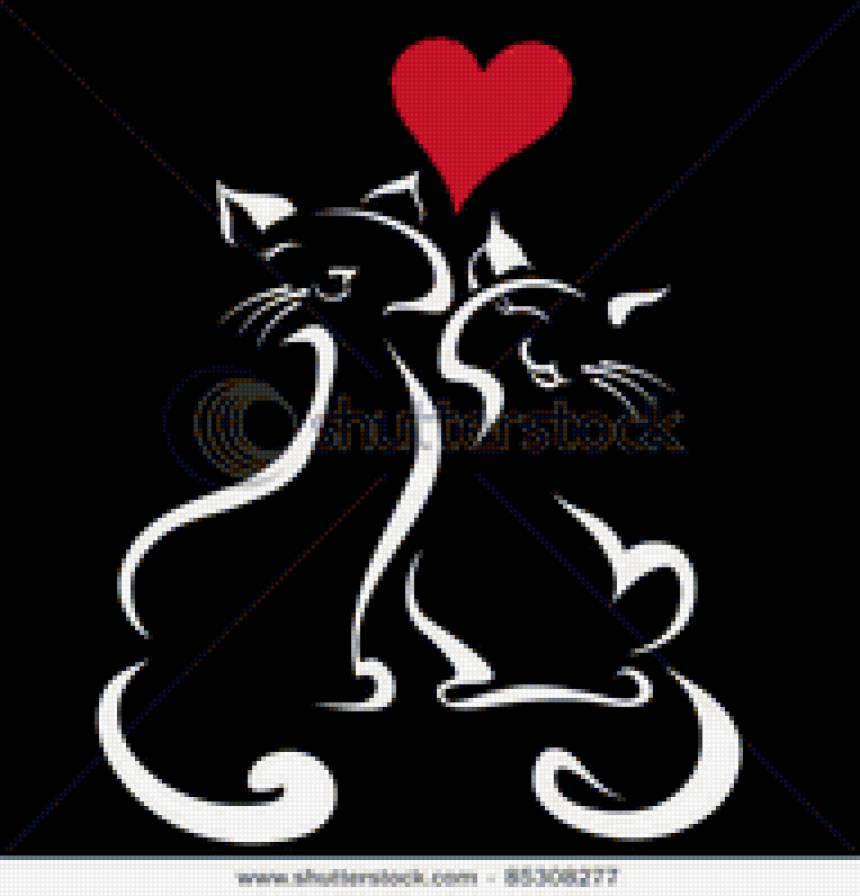 №85157 - монохром, коты, влюбленные - предпросмотр
