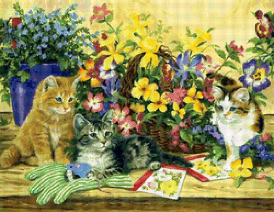 Серия КОШКИ. Живопись. - кошка, цветы, котенок, животные - предпросмотр