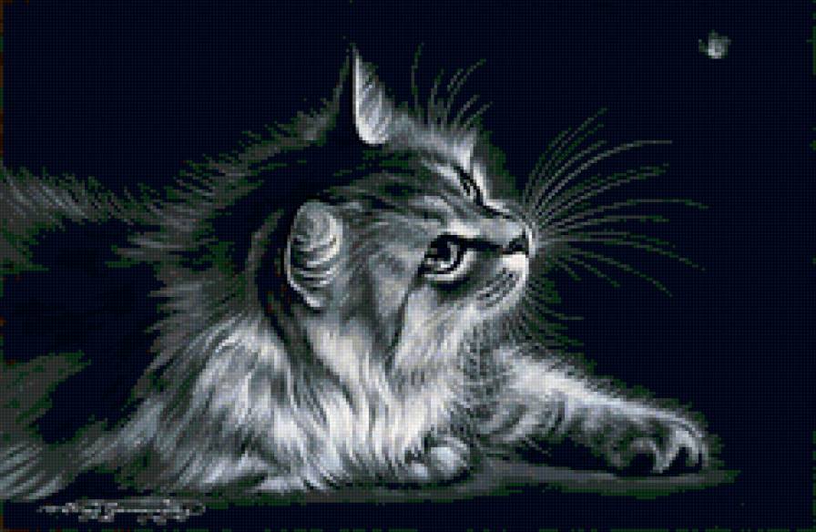 Серия КОШКИ. Живопись. - красота, животные, бабочка, кошка, котенок - предпросмотр