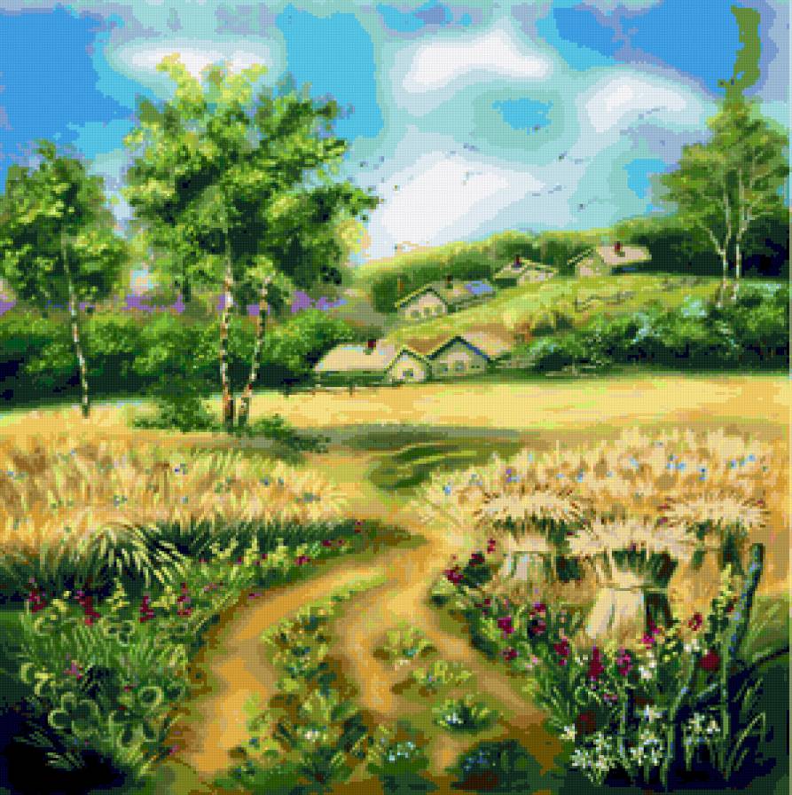 Русское поле - красота, лето, природа, поле, пейзаж, домики, домик, дом - предпросмотр