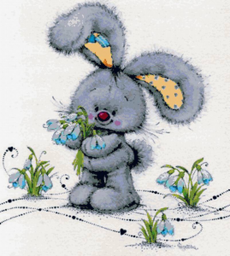 Зайчик и подснежники - зверушки, солнышко, подснежники, зайчики, зайчонок, зайчик - предпросмотр