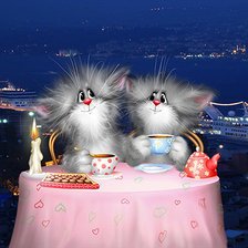 Схема вышивки «Коты чай пьют»