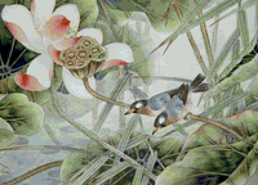 Птички - природа, птицы, подушка - предпросмотр