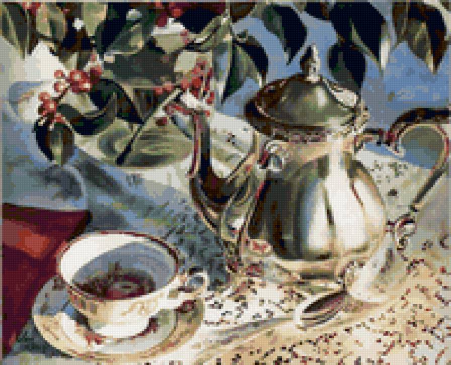 чаепитие - кухня, натюрморт, чашка, чайник - предпросмотр