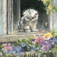 Котенок- цветовод.