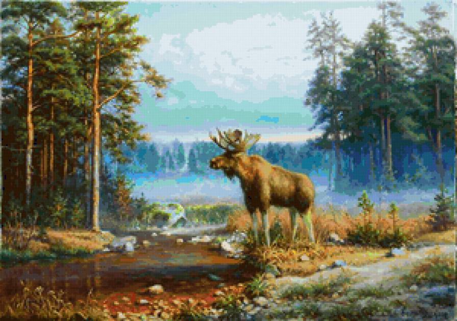 живопись - лес, лось - предпросмотр