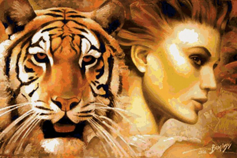 Серия "Она" - животные, тигры, девушка - предпросмотр