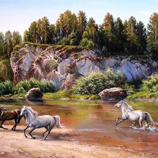 Схема вышивки «Лошадки на природе»